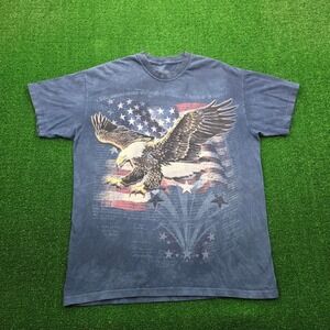 The Mountain Tshirt Mens Large Blue Patriotic Flag American Eagle Graphic Print